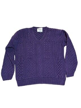 Express Men's V-Neck Cable Knit Sweater in Purple